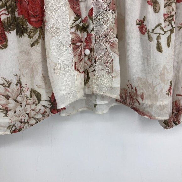 NWT Guess White & Red Floral Long sleeve Button Up Smocked Waist Cold Shoulder S - Picture 9 of 16